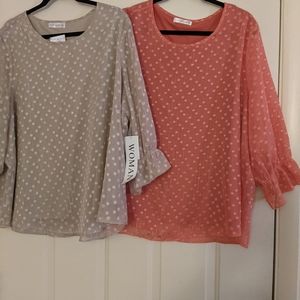 2 Blouses- One peach, One beige